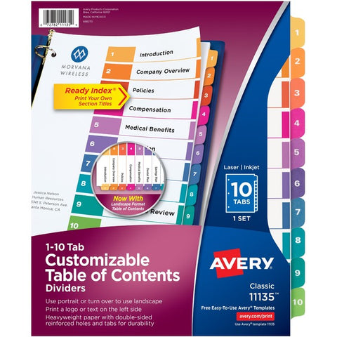Avery Ready Index Customizable Table of Contents Classic Multicolor Dividers